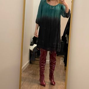 100% silk ombre green & black boho dress